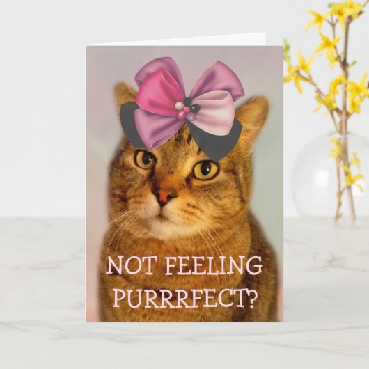 かわいい猫プリンのジョーク カード (黄色い花)