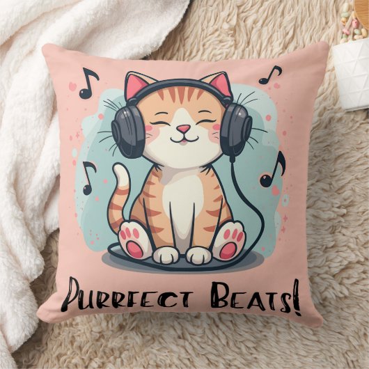 かわいい猫ヘッドフォンかわいいミュージックラバーアート クッション (ブランケット)
