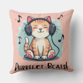 かわいい猫ヘッドフォンかわいいミュージックラバーアート クッション (裏面)