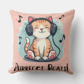 かわいい猫ヘッドフォンかわいいミュージックラバーアート クッション (正面)