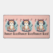 かわいい猫ヘッドフォンかわいいミュージックラバーアート デスクマット (正面)