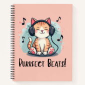 かわいい猫ヘッドフォンかわいいミュージックラバーアート ノートブック (正面)
