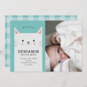 かわいい猫ベビーフォトボーイ誕生 案内状 (正面/裏面)