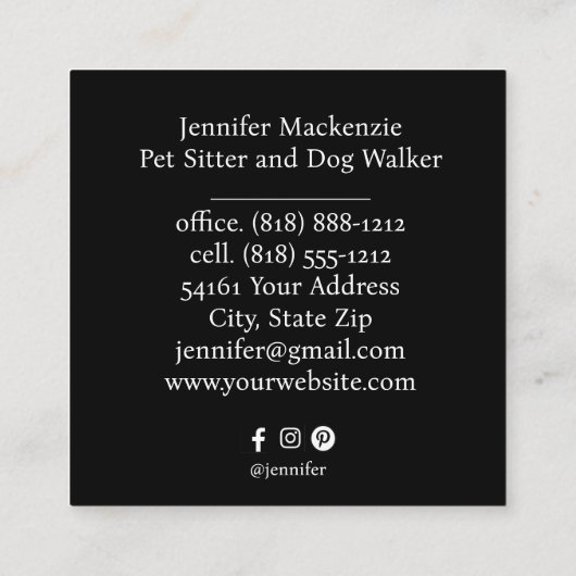 かわいい猫ペットシッターとドッグウォーカー スクエア名刺 (裏面)