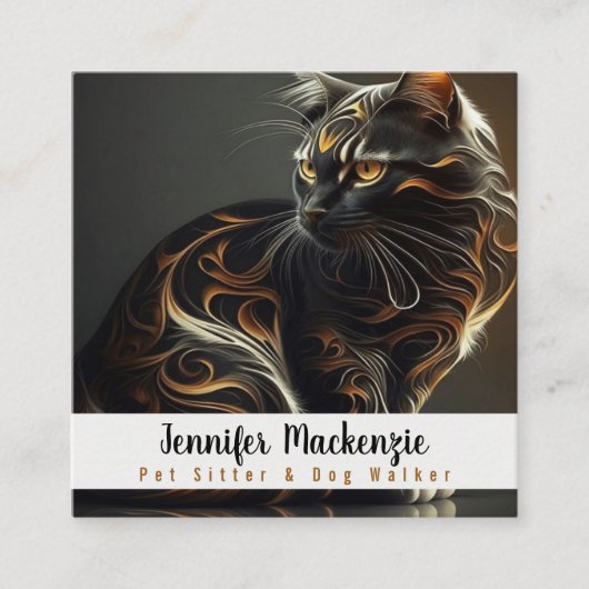 かわいい猫ペットシッターとドッグウォーカー スクエア名刺 (正面)