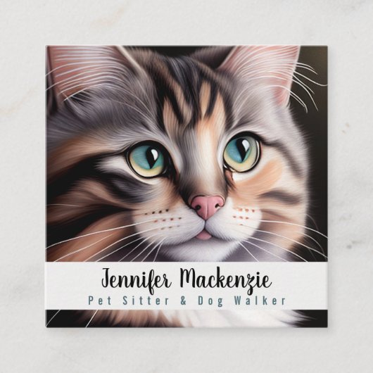 かわいい猫ペットシッターとドッグウォーカー スクエア名刺 (正面)