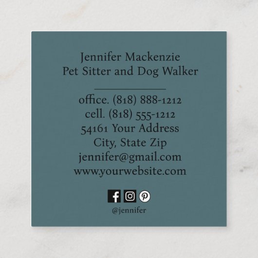 かわいい猫ペットシッターとドッグウォーカー スクエア名刺 (裏面)