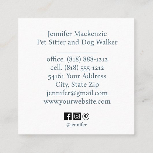 かわいい猫ペットシッターとドッグウォーカー スクエア名刺 (裏面)