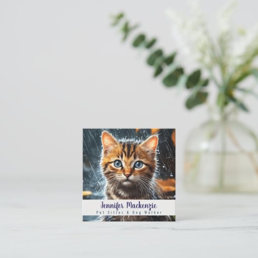 かわいい猫ペットシッターとドッグウォーカー スクエア名刺 (スタンド正面)