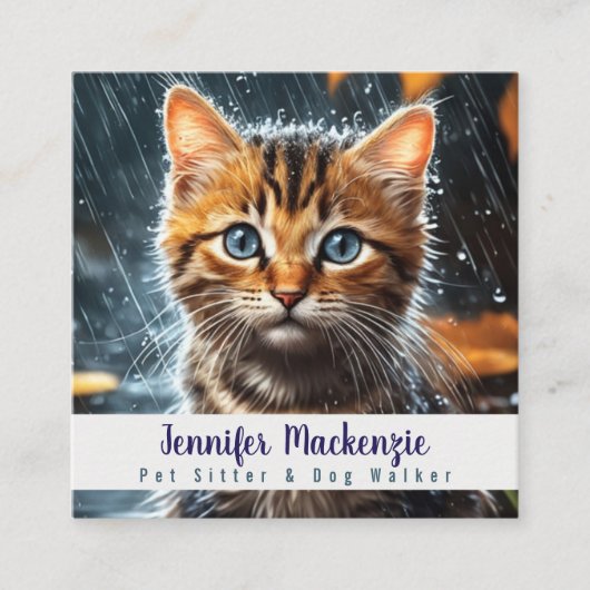 かわいい猫ペットシッターとドッグウォーカー スクエア名刺 (正面)