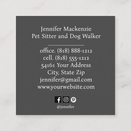 かわいい猫ペットシッターとドッグウォーカー スクエア名刺 (裏面)