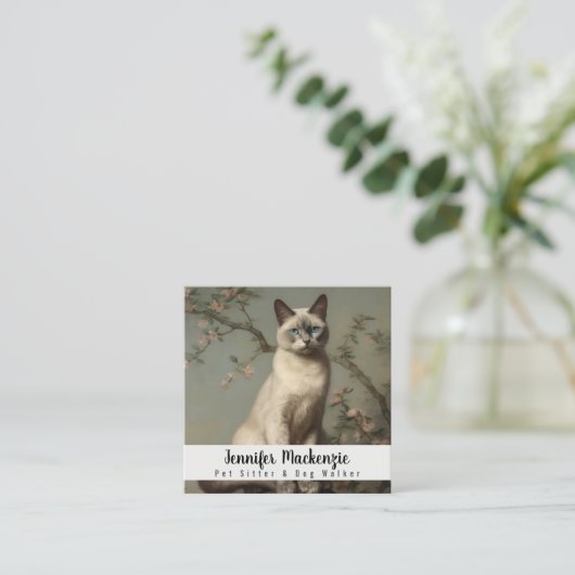 かわいい猫ペットシッターとドッグウォーカー スクエア名刺 (スタンド正面)
