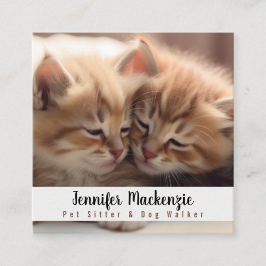 かわいい猫ペットシッターとドッグウォーカー スクエア名刺 (正面)