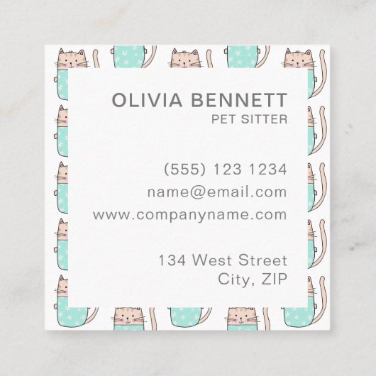 かわいい猫ペットシッター スクエア名刺 (裏面)