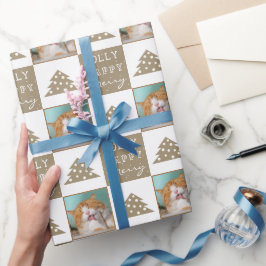 かわいい猫ペットタイポグラフィクリスマスフォト ラッピングペーパー