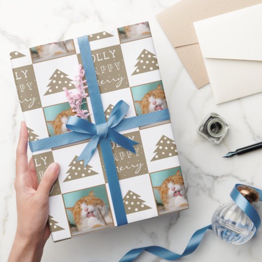 かわいい猫ペットタイポグラフィクリスマスフォト ラッピングペーパー (ギフト)