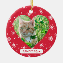 かわいい猫ペットフォトスノーフレーク赤クリスマス セラミックオーナメント