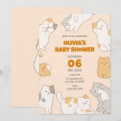 かわいい猫ペットベイビーシャワー 招待状 (正面/裏面)
