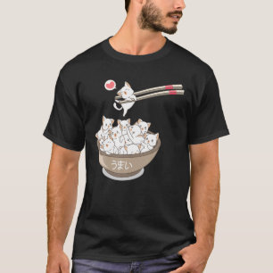 かわいい猫ペットラーメンすし日本のアニメーション Tシャツ