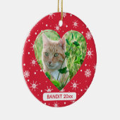かわいい猫ペット写真スノーフレークレッドクリスマス セラミックオーナメント (右)