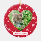 かわいい猫ペット写真スノーフレークレッドクリスマス セラミックオーナメント (裏面)