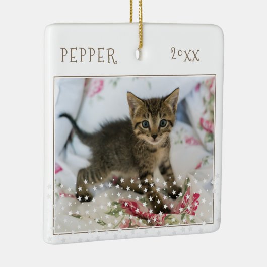 かわいい猫ペット2枚フォトスターパターンクリスマス セラミックオーナメント (右)