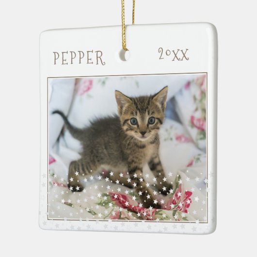 かわいい猫ペット2枚フォトスターパターンクリスマス セラミックオーナメント (左)