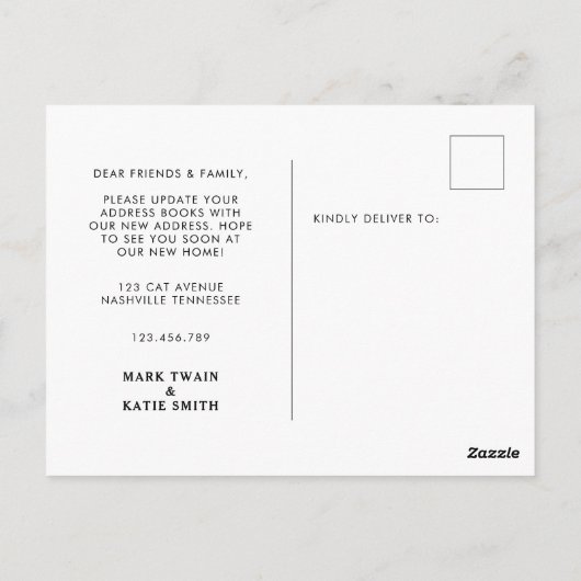 かわいい猫ホーム甘いホームムービングアナウンス ポストカード (裏面)