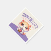 かわいい猫ボバ誕生日パーティー スタンダードカクテルナプキン (角)