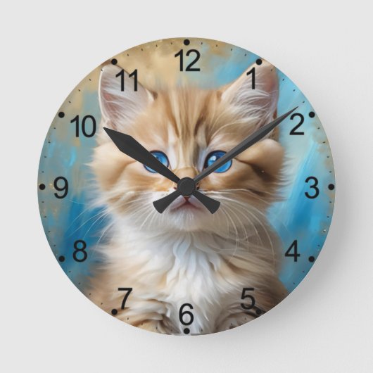かわいい猫ポートレート ラウンド壁時計 (正面)