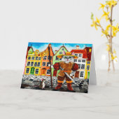 かわいい猫マウスエストニアの民俗グリーティングカード カード (黄色い花)