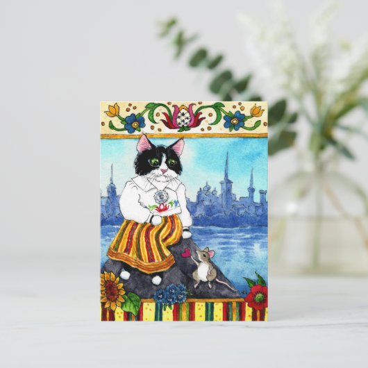 かわいい猫マウスエストニアの民俗神話はがき ポストカード (スタンド正面)