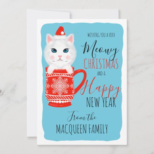 かわいい猫マグカップめぐりクリスマスおめでとう シーズンカード (正面)