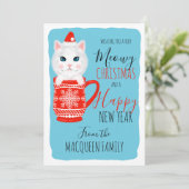 かわいい猫マグカップめぐりクリスマスおめでとう シーズンカード (スタンド正面)