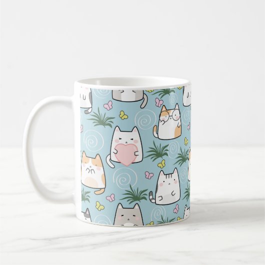 かわいい猫マグカップ – 青い姿のかわいい猫たち コーヒーマグカップ (左)
