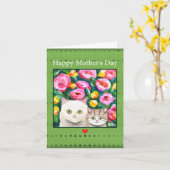 かわいい猫ママと子猫ハッピー猫好き母の日 カード (黄色い花)