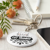 かわいい猫ママのペット動物愛好家 キーホルダー (側面)