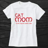 かわいい猫ママペット愛好家のための赤と白のデザイン Tシャツ