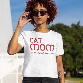 かわいい猫ママペット愛好家のための赤と白のデザイン Tシャツ
