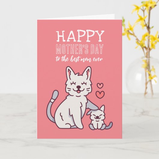 かわいい猫ママ動物マンガおめでとうさんの日 カード (黄色い花)