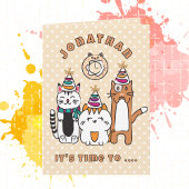 かわいい猫マンガおもしろいことわざ誕生会 カード