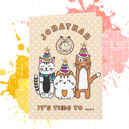 かわいい猫マンガおもしろいことわざ誕生会 カード