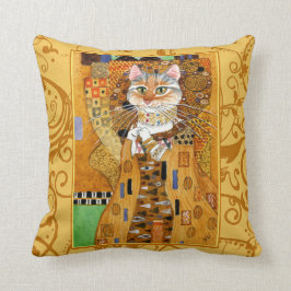 かわいい猫マンガクリムト金ゴールド枕 クッション