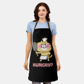 かわいい猫マンガシェフピンクおもしろいキッズパーティー エプロン (着用した状態)