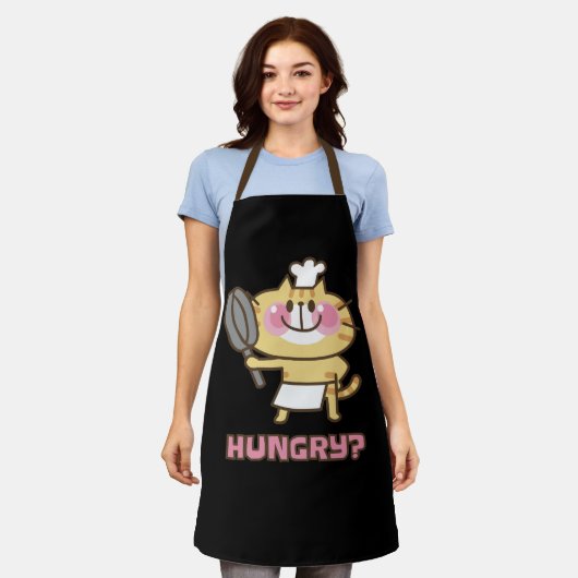 かわいい猫マンガシェフピンクおもしろいキッズパーティー エプロン (着用した状態)