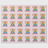 かわいい猫マンガベビーピンク水玉模様パーティー ラッピングペーパー (フラット)