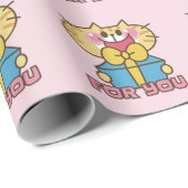 かわいい猫マンガベビーピンク水玉模様パーティー ラッピングペーパー (ロールコーナー)
