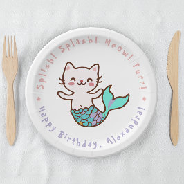 かわいい猫マーメイドガール誕生日ミョウメイドパーメイド ペーパープレート
