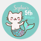 かわいい猫マーメイド 女子の誕生日 ラウンドシール (正面)