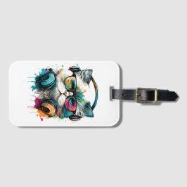 かわいい猫メガネとヘッドセットのラゲッジタグ ラゲッジタグ